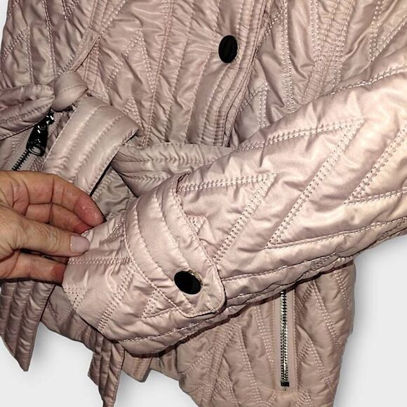 Via Spiga Womens Puffer Sz XS Pink Jacket Hood Belted classiccore Whimsicore Y2K - Picture 9 of 10